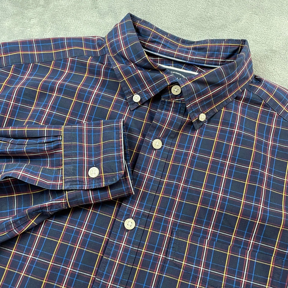 Charles Tyrwhitt Men's L Classic Fit Non-Iron Plaid Button Down Shirt Navy Blue